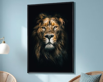 Regal Lion Portrait Canvas Print – Majestic and Realistic Lion Art for Modern Wall Decor