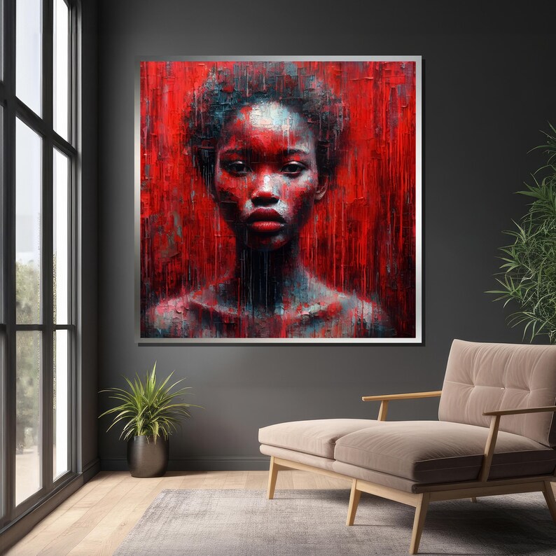Intense Red Abstract Portrait Canvas Print - Textured Contemporary Art ...