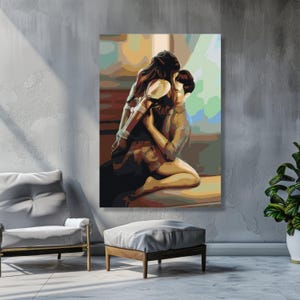 Intim omfamning abstrakt canvas, romantiskt par väggkonst, sensuell heminredning, modern relation emotionell kärlek canvaskonst bild 6