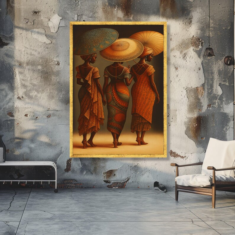 Elegant African Women Canvas, Ethnic Fashion Art, Traditional Attire Wall Art, Cultural Heritage Canvas, Home Decoration Artwork image 2
