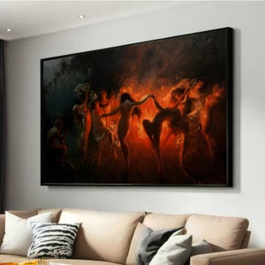 Fire Dance Canvas Print by Joseph Tomanek - Mystical Night Ceremony Art - Classical Pagan Ritual Wall Decor