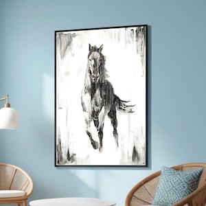 Black and White Horse Art Print - Modern Abstract Equine Canvas - Bold Monochrome Animal Wall Art for Living Room, Office, or Bedroom Decor