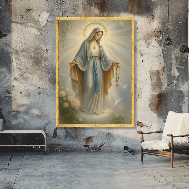 Sacred Virgin Mary Canvas Wall Art, Religious Catholic Prayer Decor ...