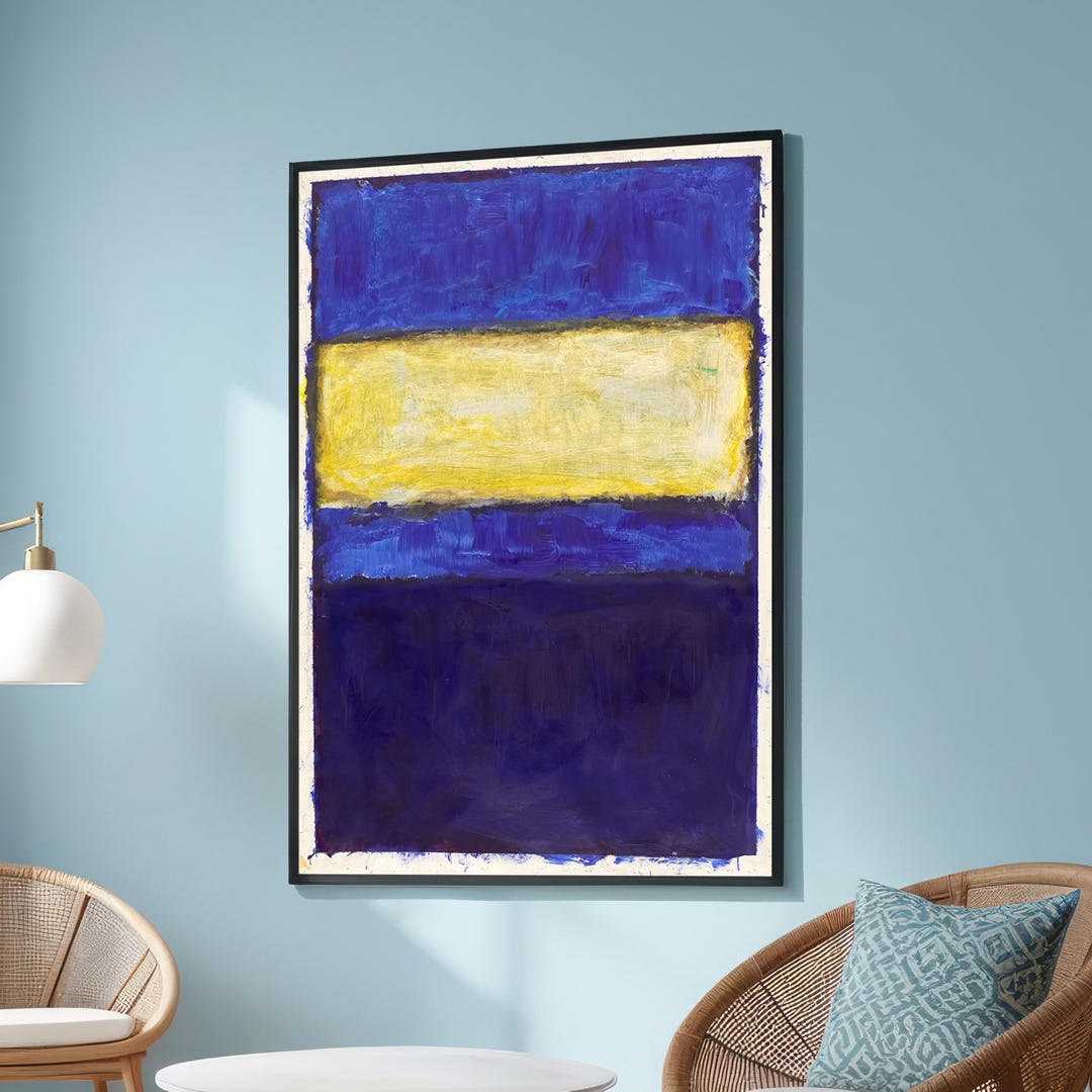 Modern Abstract Blue and Yellow Canvas Wall Art Large Color Block ...