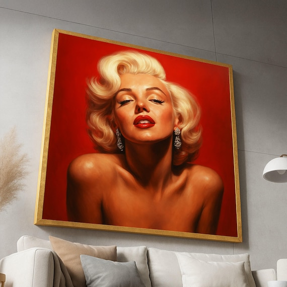 Glamorous Blonde Woman Portrait Canvas, Vintage Hollywood Style Wall Art, Red Background Glamour Decor, Elegant Female Canvas Print