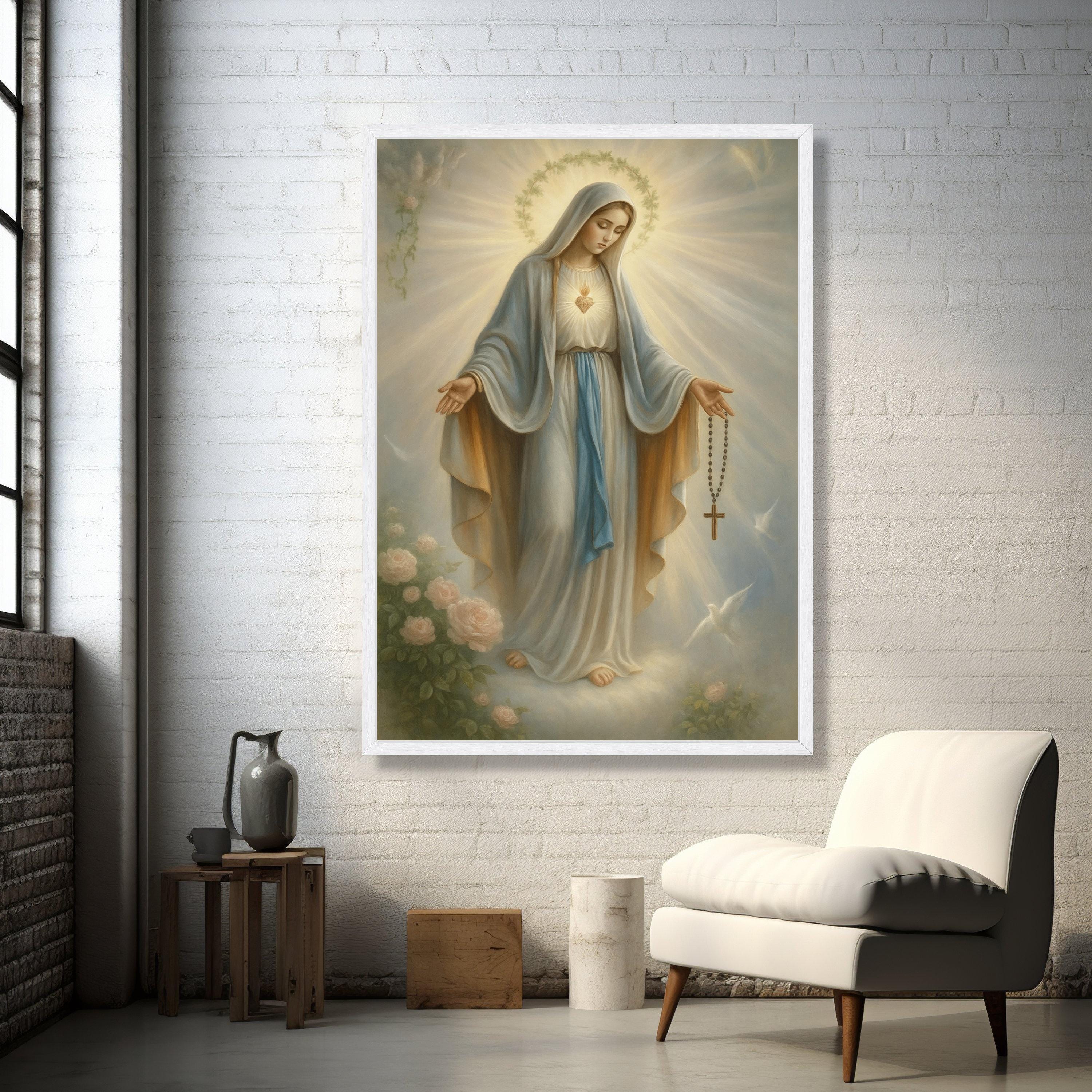 Sacred Virgin Mary Canvas Wall Art, Religious Catholic Prayer Decor ...