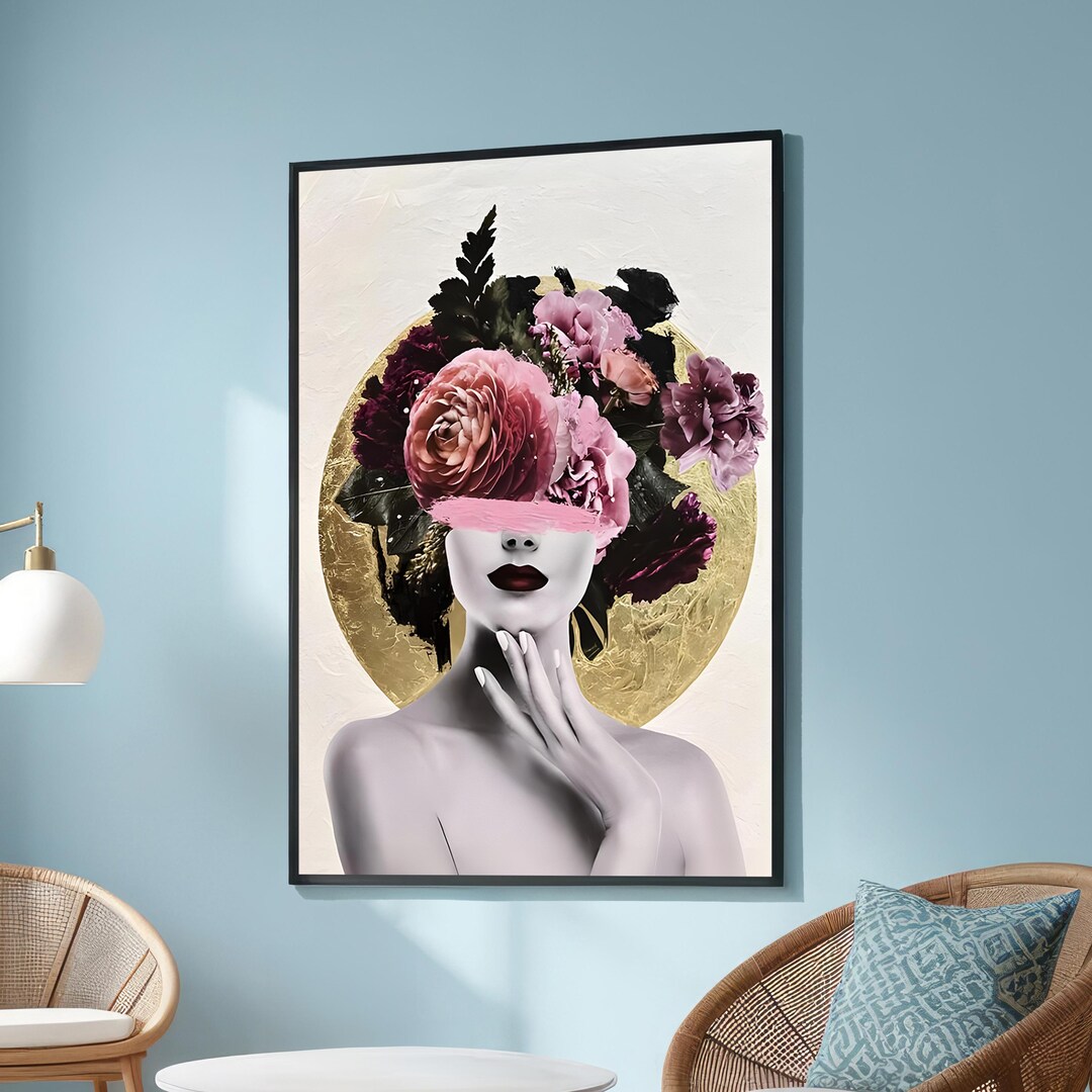 Modern Floral Woman Art Print – Abstract Female Portrait With Bold ...