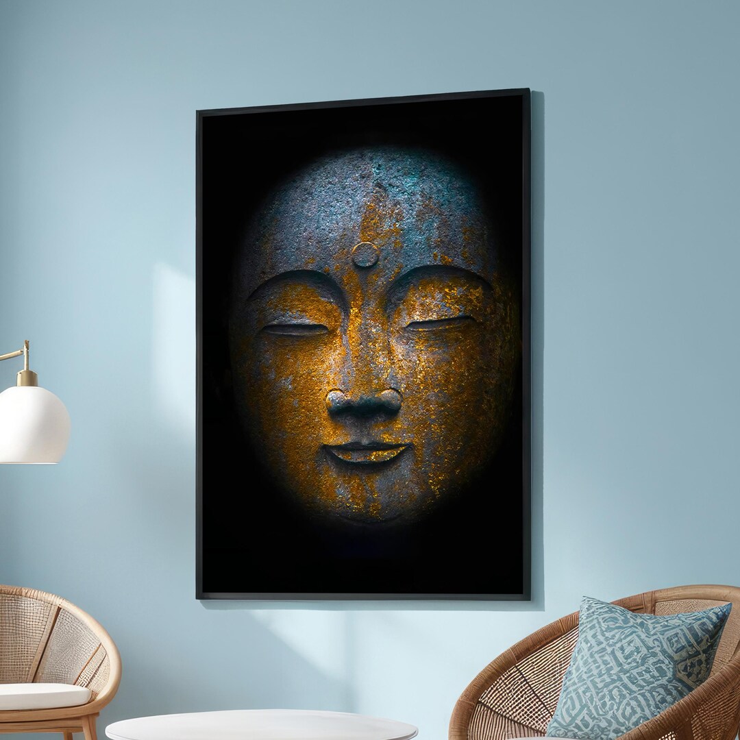 Illuminated Buddha Face With Golden Accents - Spiritual Meditation ...