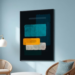 Abstract Teal Orange Minimalist Canvas - Geometric Modern Art Print