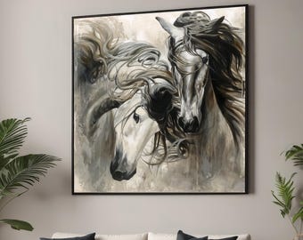 優雅に動く馬 - 雄大な馬の壁アート - モダンで自然にインスパイアされた室内装飾に最適なエレガントな大型キャンバスプリント