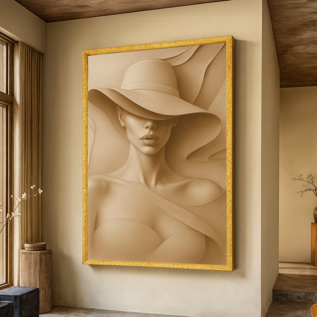 Elegant Woman With Wide Brim Hat Canvas, Sepia Tone Portrait Wall Art ...