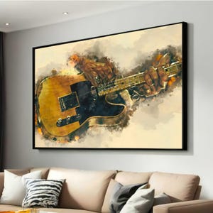 Rock Guitarist Canvas Print - Grungy Watercolor Art of Electric Guitar - Music Lover Wall Art - Rock and Roll Decor - Skull Ring Detail