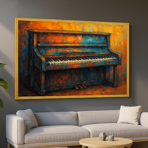 Vintage Upright Piano Painting Canvas, Musical Instrument Wall Art, Abstract Music Decor, Rustic Home Decoration, Ready to Hang Canvas