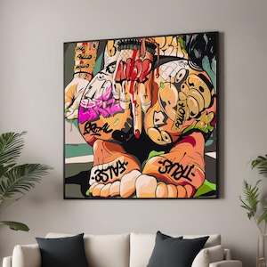 Rebellious Graffiti Tattoo Canvas Print - Bold Urban Street Art - Edgy Pop Art for Modern Wall Decor
