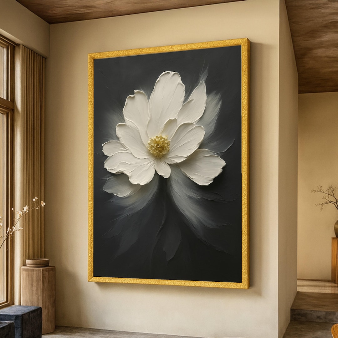 Elegant White Flower Canvas, Floral Wall Art, Petals Canvas, Modern ...