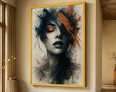 Abstract Female Portrait Canvas, Modern Art Wall Decor, Expressionist Face Painting, Moody Color Splash Canvas, Contemporary Home Decoration