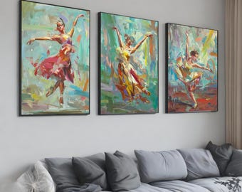 Abstract Dance Canvas Art - Vibrant Female Dancers in Motion - Bold Colorful Brushstrokes - Modern Wall Decor for Living Room or Studio