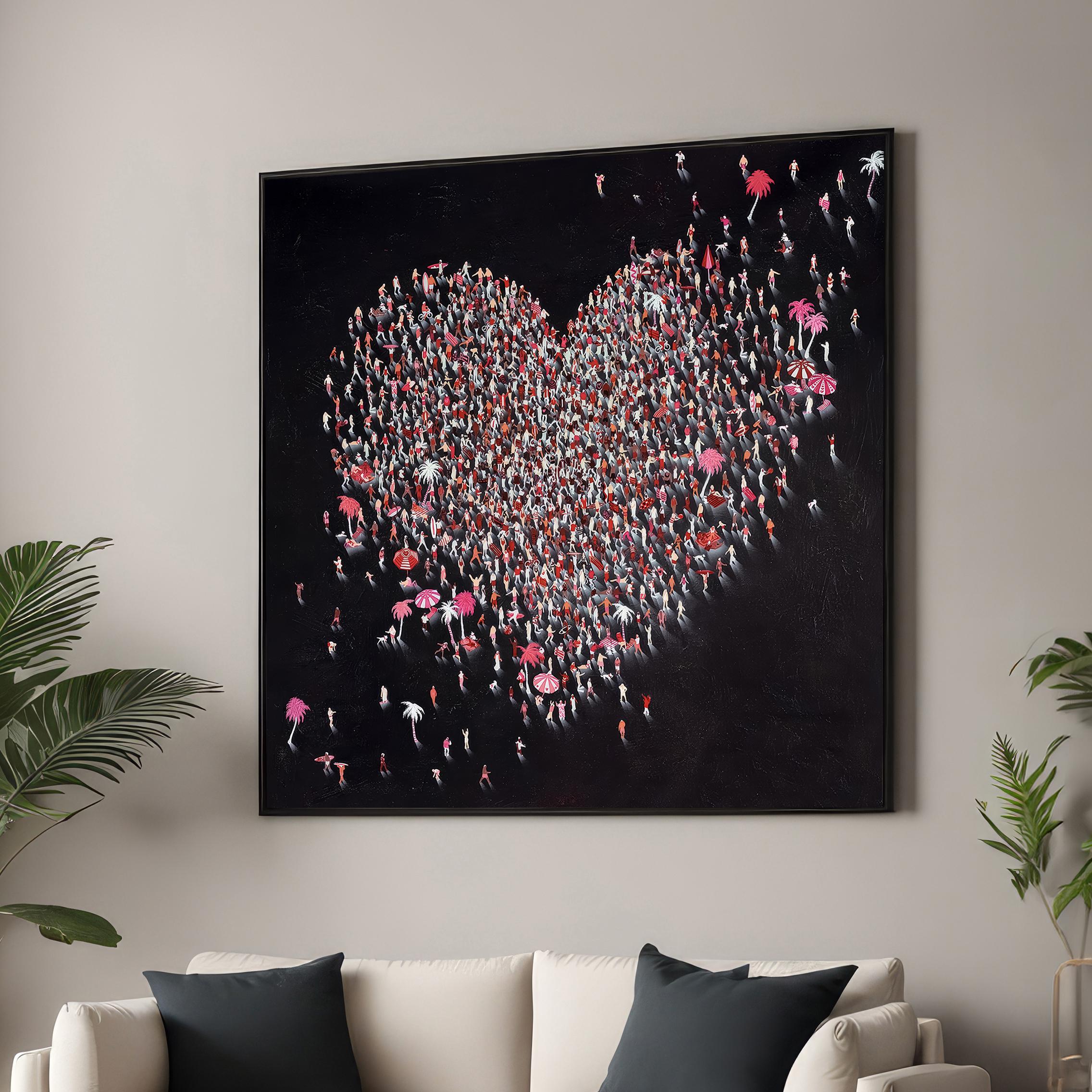 Heart-shaped Crowd Canvas Print - Colorful Pop Art - Unity and