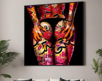 Djärv Graffiti Street Art Canvastavla - Livfull Urban Kroppskonst - Modern Pop Art Väggdekoration för Kreativa Rum