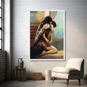 Intim omfamning abstrakt canvas, romantiskt par väggkonst, sensuell heminredning, modern relation emotionell kärlek canvaskonst bild 5