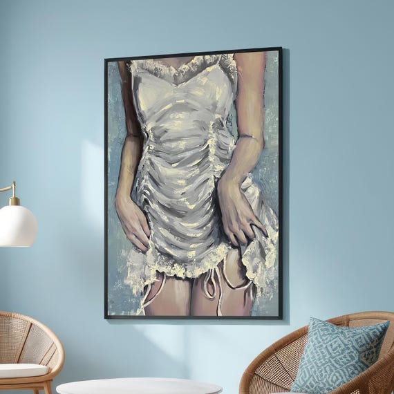 Elegant Textured Dress Close-Up Canvas - Soft Pastel Art - Impressionistic Feminine Decor
