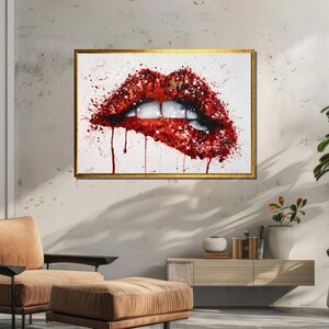 Modern Red Lips Canvas Art - Sparkling Pop Art Style Mouth - Chic Bold ...