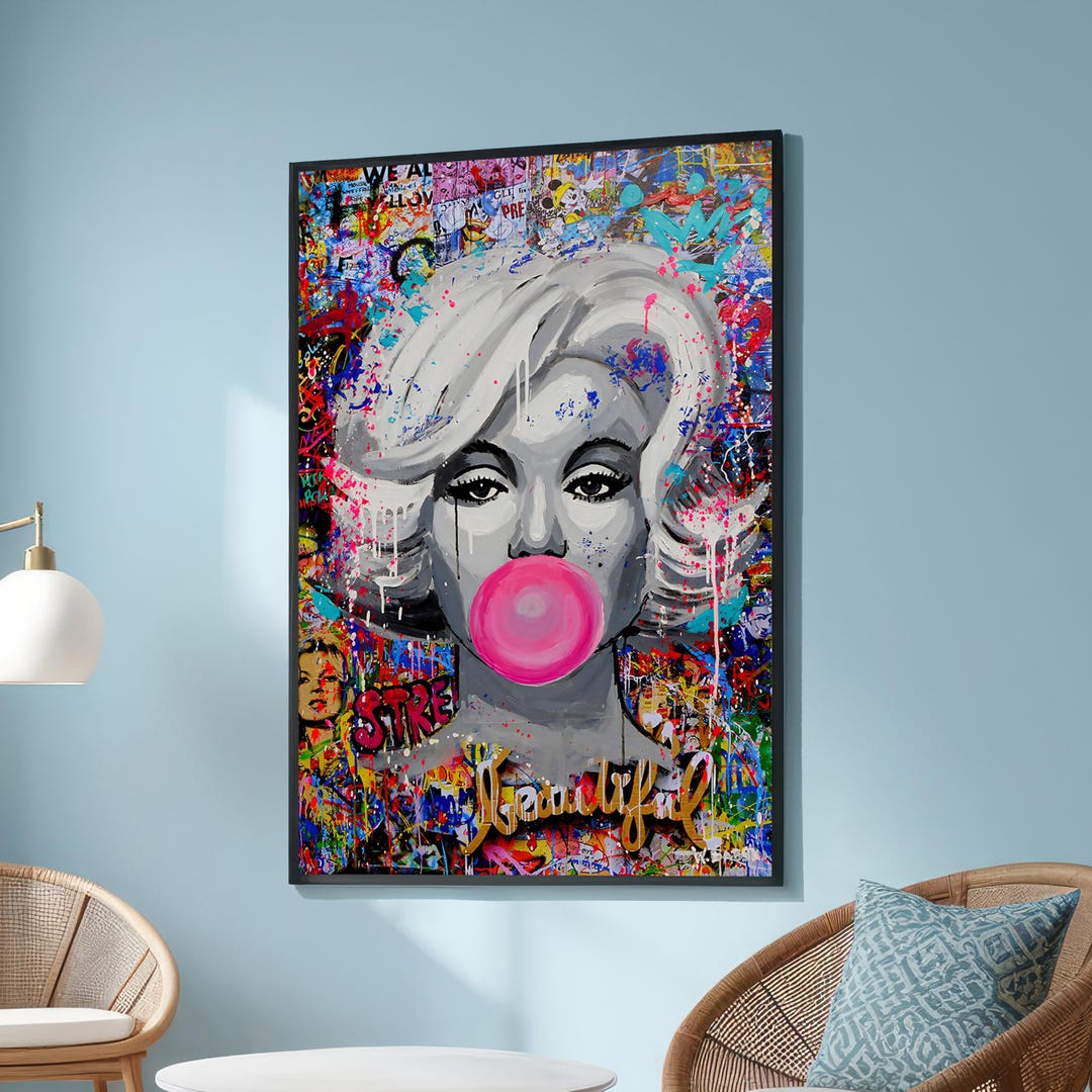 Marilyn Monroe With Bubblegum - Pop Art Graffiti Street Art Canvas ...