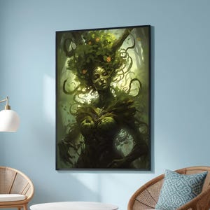 Fantasy Forest Spirit Canvas Print, Mystical Nature Goddess Wall Art, Green Nature Deity Decor,Surreal Fantasy Art for Living Room or Office