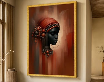 African Woman Portrait Canvas, Ethnic Wall Art, Tribal Headwear Modern Canvas Decor, Home Decoration Artwork, Ready to Hang