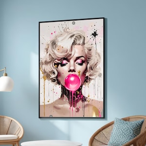 Marilyn Monroe Pop Art - Bubblegum Portrait Canvas Iconic -  Modern Wall Art - Contemporary Street Art Print