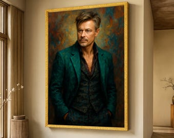 Elegante Gentleman Porträt Leinwand, Klassische Mann Wandkunst, Vintage Stil Kunstwerk, Öl Leinwand, Anspruchsvolle Wohnkultur