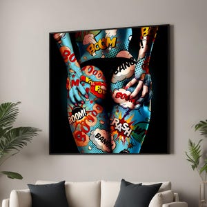 Stampa su tela Pop Art in stile fumetto vibrante - Decorazione murale audace e funky - Arte grafica colorata per case moderne