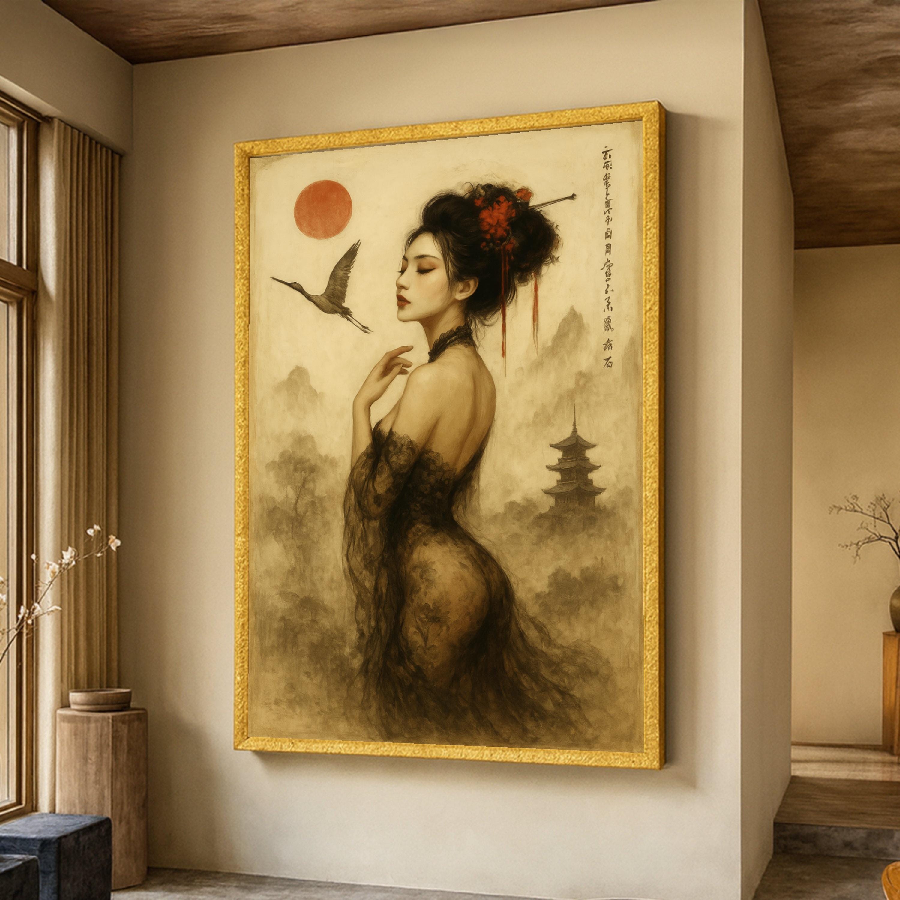 Elegant Asian Woman Canvas, Traditional Geisha Art, Oriental Wall Art ...