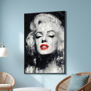 Marilyn Monroe Abstract Portrait Canvas - Modern Red Lips Art - Black and White Pop Art Print - Iconic Hollywood Glamour Wall Decor