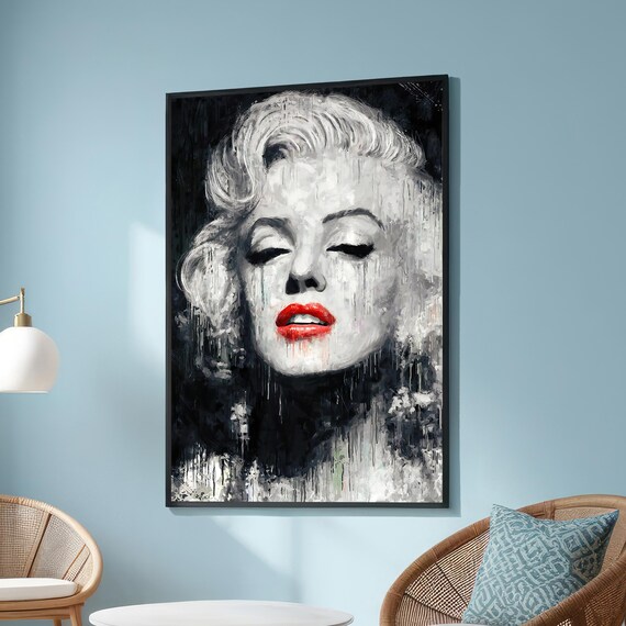 Marilyn Monroe Abstract Portrait Canvas - Modern Red Lips Art