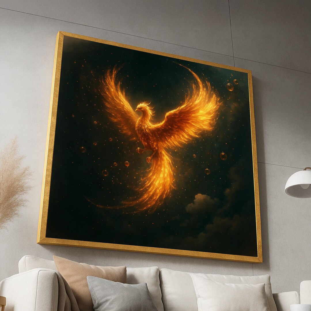 Fiery Phoenix Rising Canvas, Mythical Bird Wall Art, Fantasy Flame ...