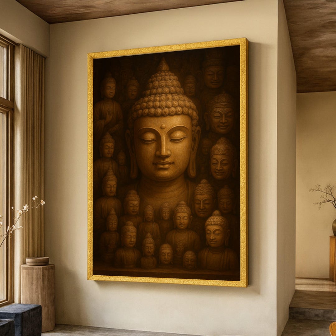 Golden Buddha Canvas Print, Spiritual Meditation Wall Art, Zen Buddhist ...