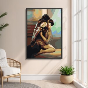 Intim omfamning abstrakt canvas, romantiskt par väggkonst, sensuell heminredning, modern relation emotionell kärlek canvaskonst bild 3
