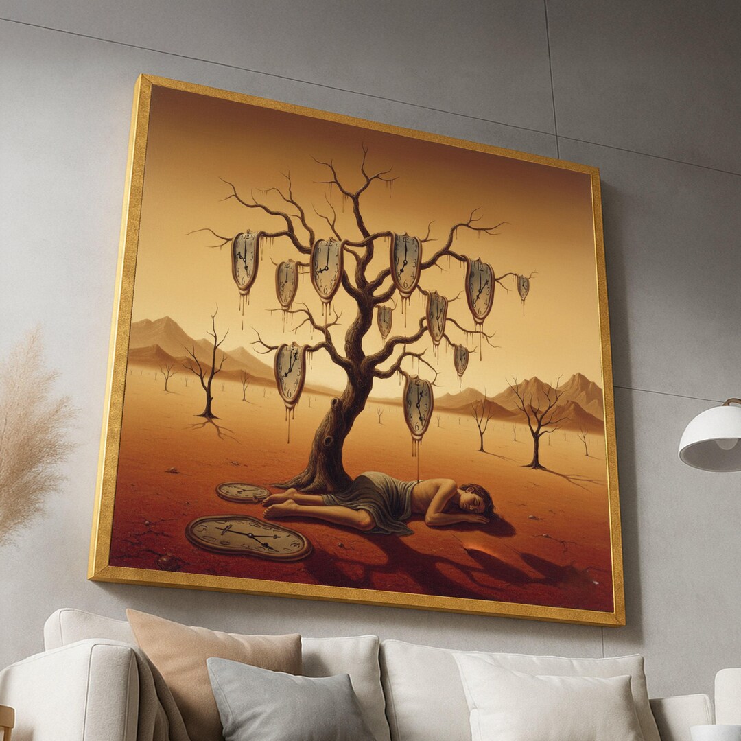 Surreal Melting Clocks Tree Canvas, Dreamlike Time Art, Dali Wall Art ...