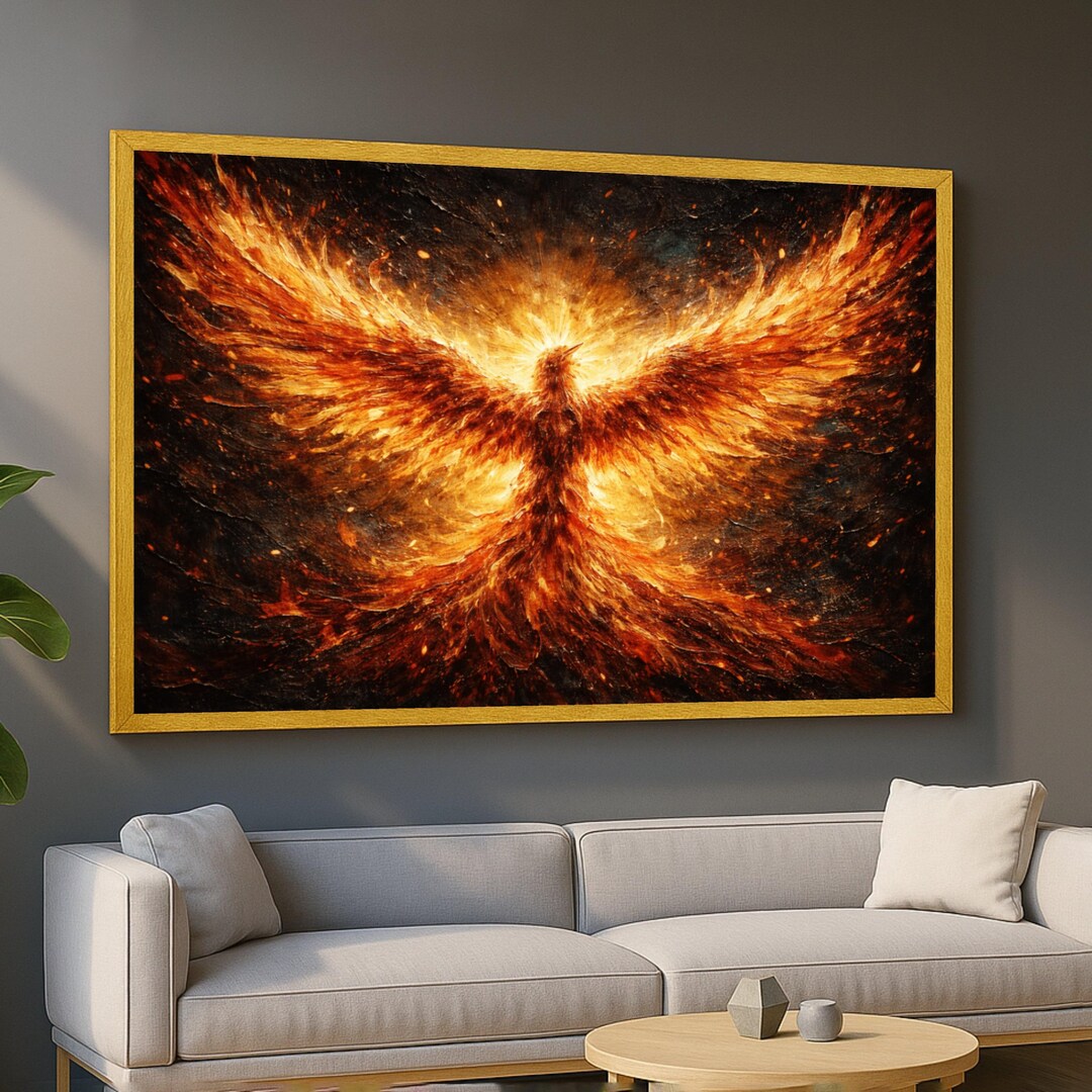 Fiery Phoenix Rising Canvas, Abstract Fire Bird Wall Art, Mythical ...