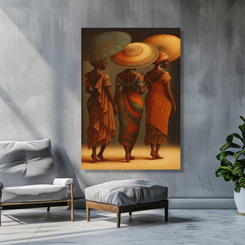 Elegant African Women Canvas, Ethnic Fashion Art, Traditional Attire Wall Art, Cultural Heritage Canvas, Home Decoration Artwork image 6
