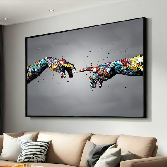 Graffiti Creation of Adam Hands Print - Vibrant Pop Art Canvas