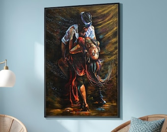 Passionate Dance Couple Canvas Print – Dramatic and Expressionistic Art for Modern Wall Decor