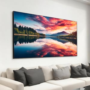 Tranquil Mountain Lake at Sunset - Vibrant Landscape Canvas Print - Serene Reflection Art for Living Room - Nature Wall Decor