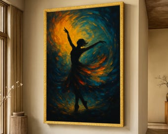 抽象的なバレエダンサーの絵画：テクスチャキャンバスウォールアート