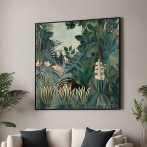The Equatorial Jungle by Henri Rousseau - Lush Tropical Landscape Canvas Print - Mystical Jungle Art