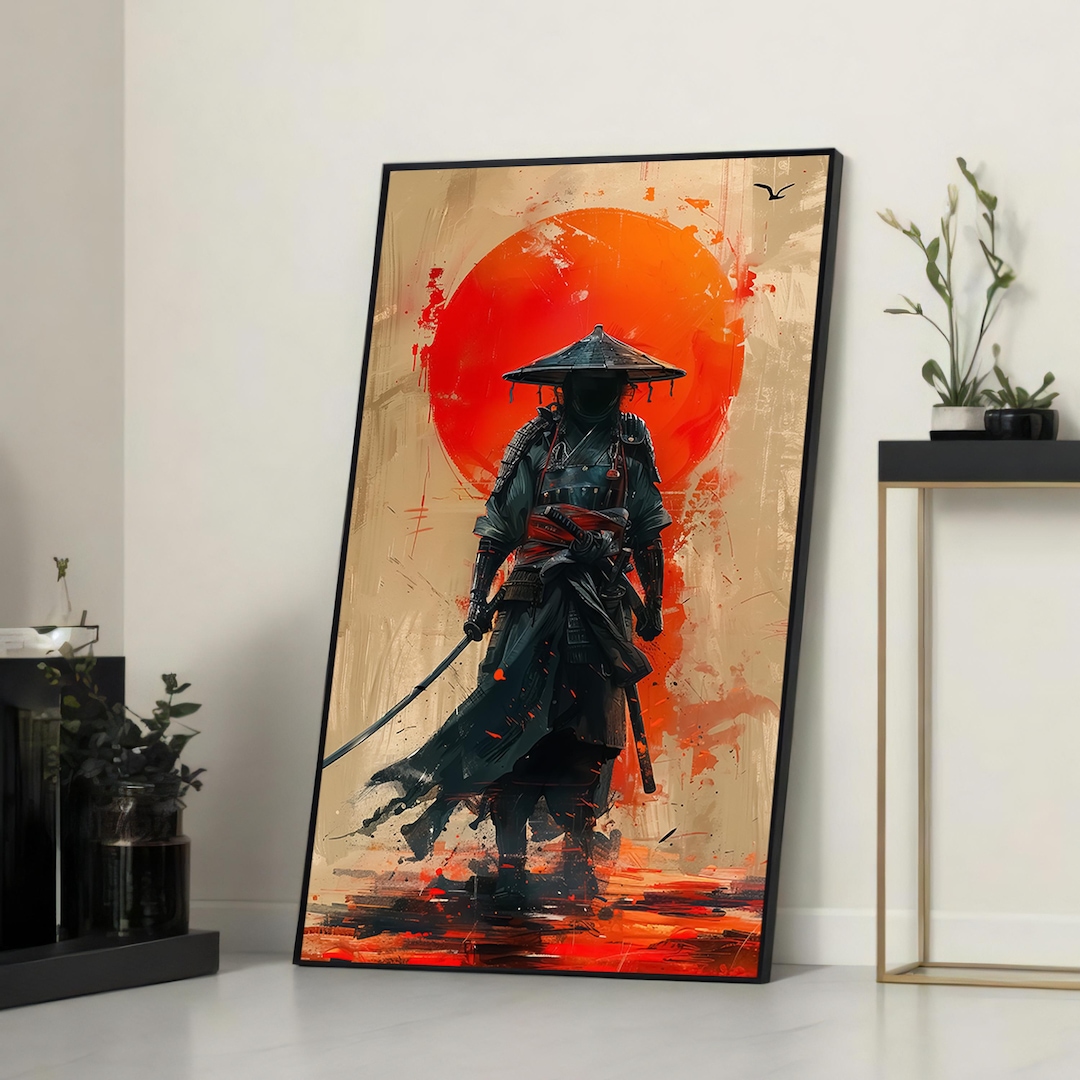 Samurai Rising Sun Samurai Warrior With Rising Sun - Bold Japanese-inspired Canvas ...