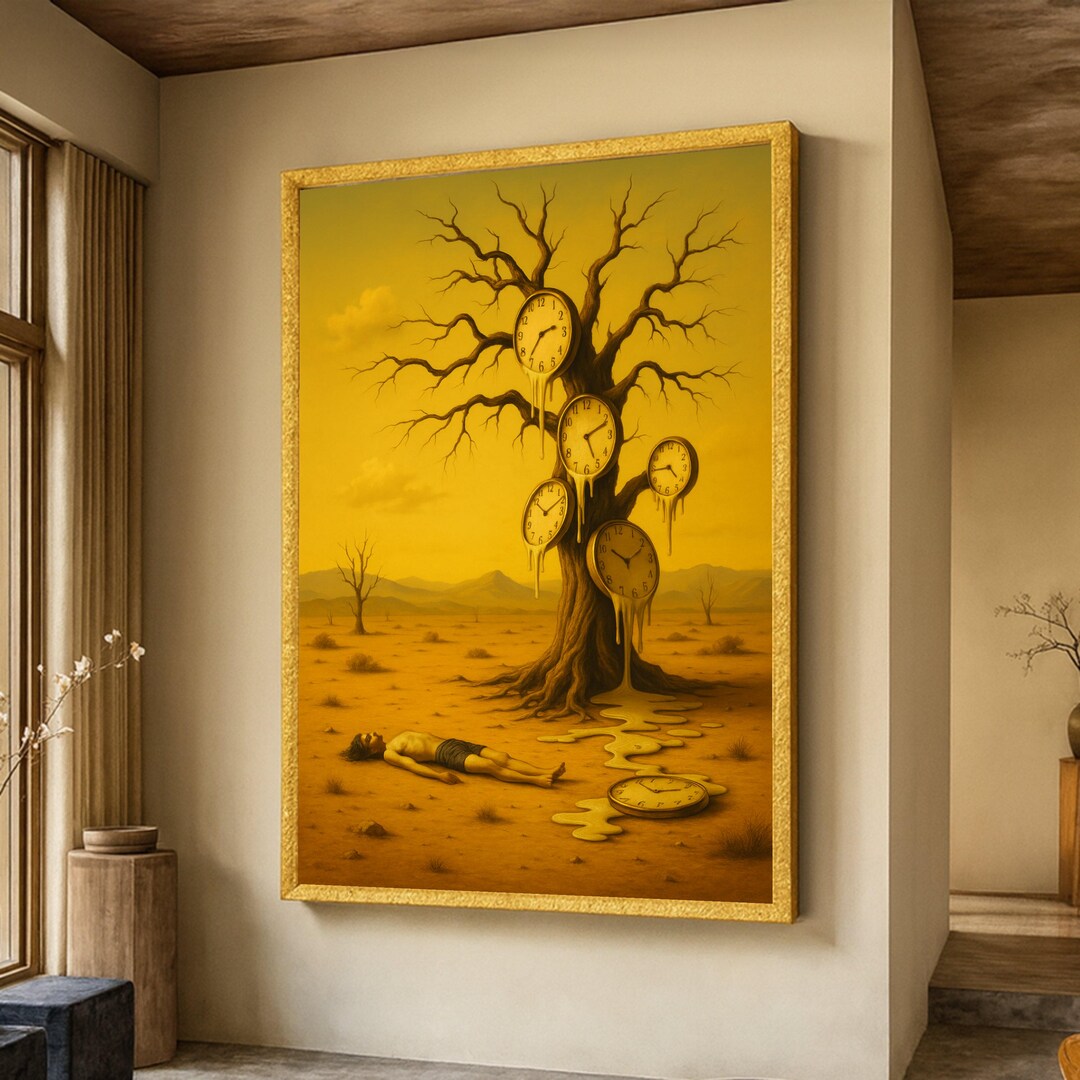 Surreal Melting Clocks Tree Canvas, Time Dali Wall Art, Dreamscape ...