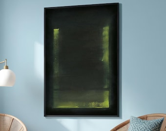 Abstract Light Painting - Green Black Minimalist Wall Art - Modern Contemplative Canvas - Contemporary Home Decor