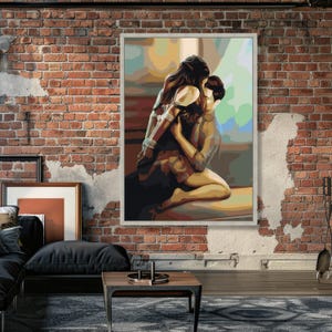 Intim omfamning abstrakt canvas, romantiskt par väggkonst, sensuell heminredning, modern relation emotionell kärlek canvaskonst bild 4